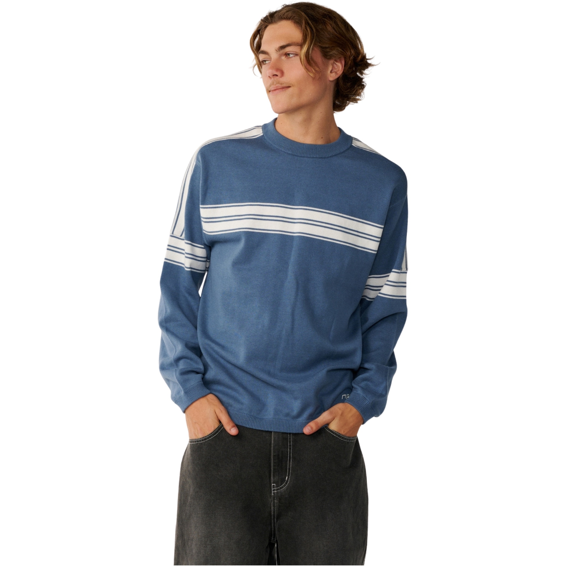 2026 Rip Curl Mens Archive Twu Stripe Crew Knit Sweatshirt 00TMKN - Bluefin